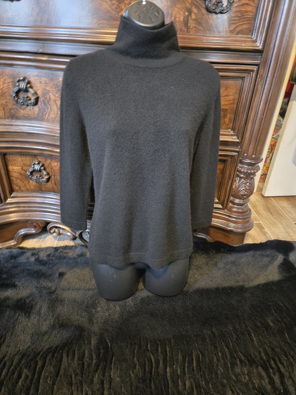 Valerie Stevens 100% Cashmere Mock Turtleneck Sweater Black Womens M